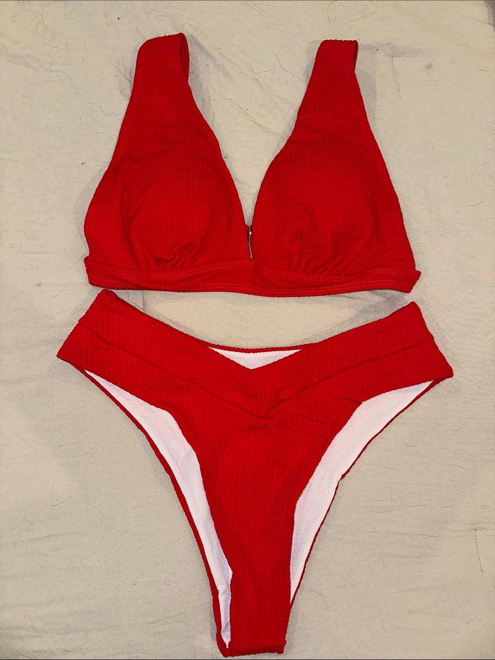 SHEIN Red V-Front Ribbed Bikini Set